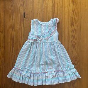 Girls' Striped Ruffle Dress - Pink and White